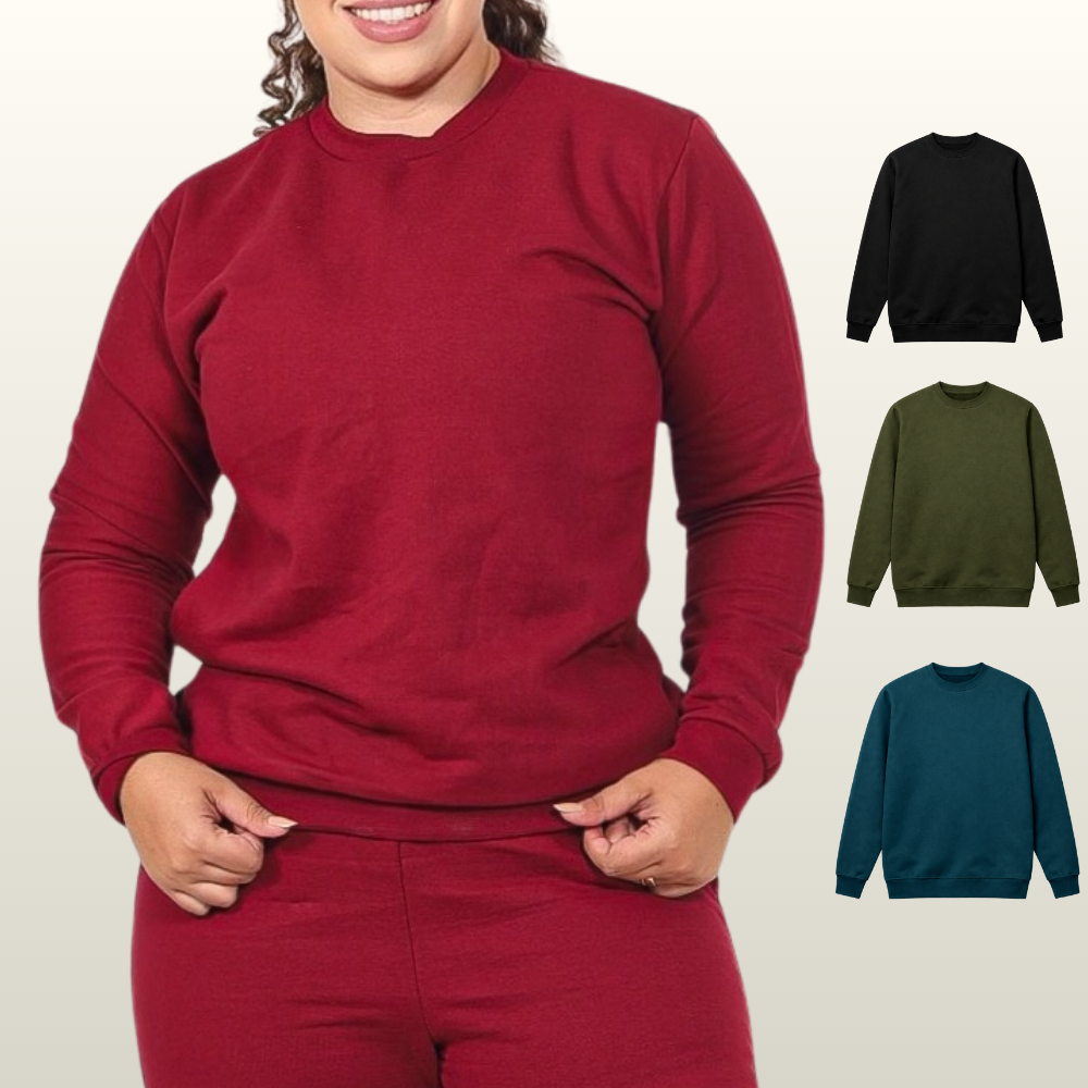 Blusa de Moletom Feminina Gola Redonda Careca Liso Basico Volta As Aulas Classico Casual Blusa De Frio