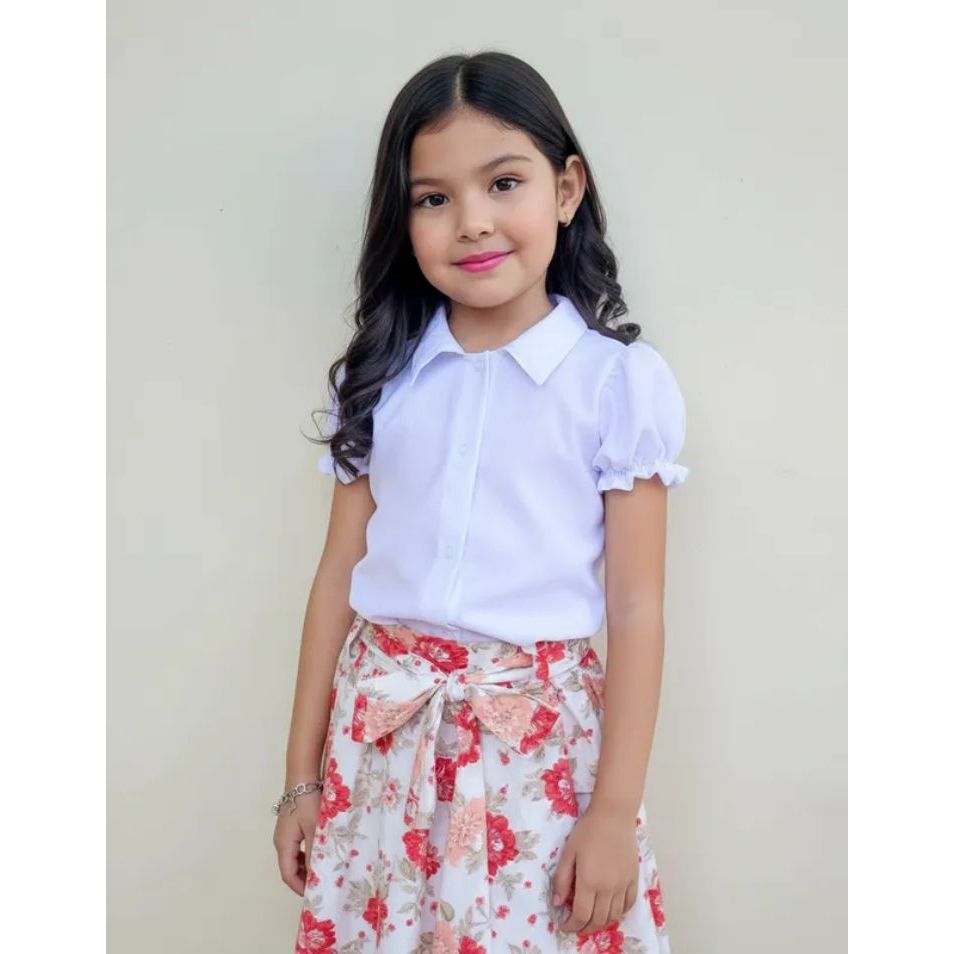 Blusa Camisa Infantil Gola Colegial Manga Bufante Princesa Blogueirinha Luxo Mini Diva em Oferta na Shopee