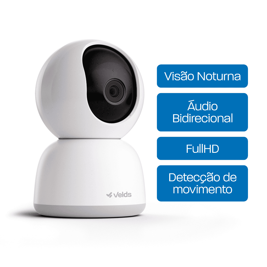 Câmera De Segurança Velds, Wi-Fi Full HD c/ Visão Noturna E Rastreamento De Movimento, Branco