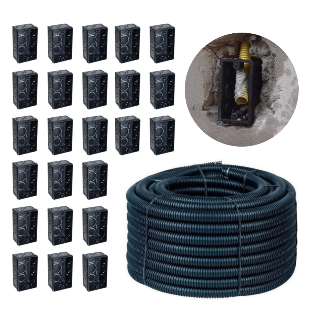 Kit Canduite Conduite Reforçado Cinza Escuro 50mt + 20 Caixa de Luz 4x2 - Promoção