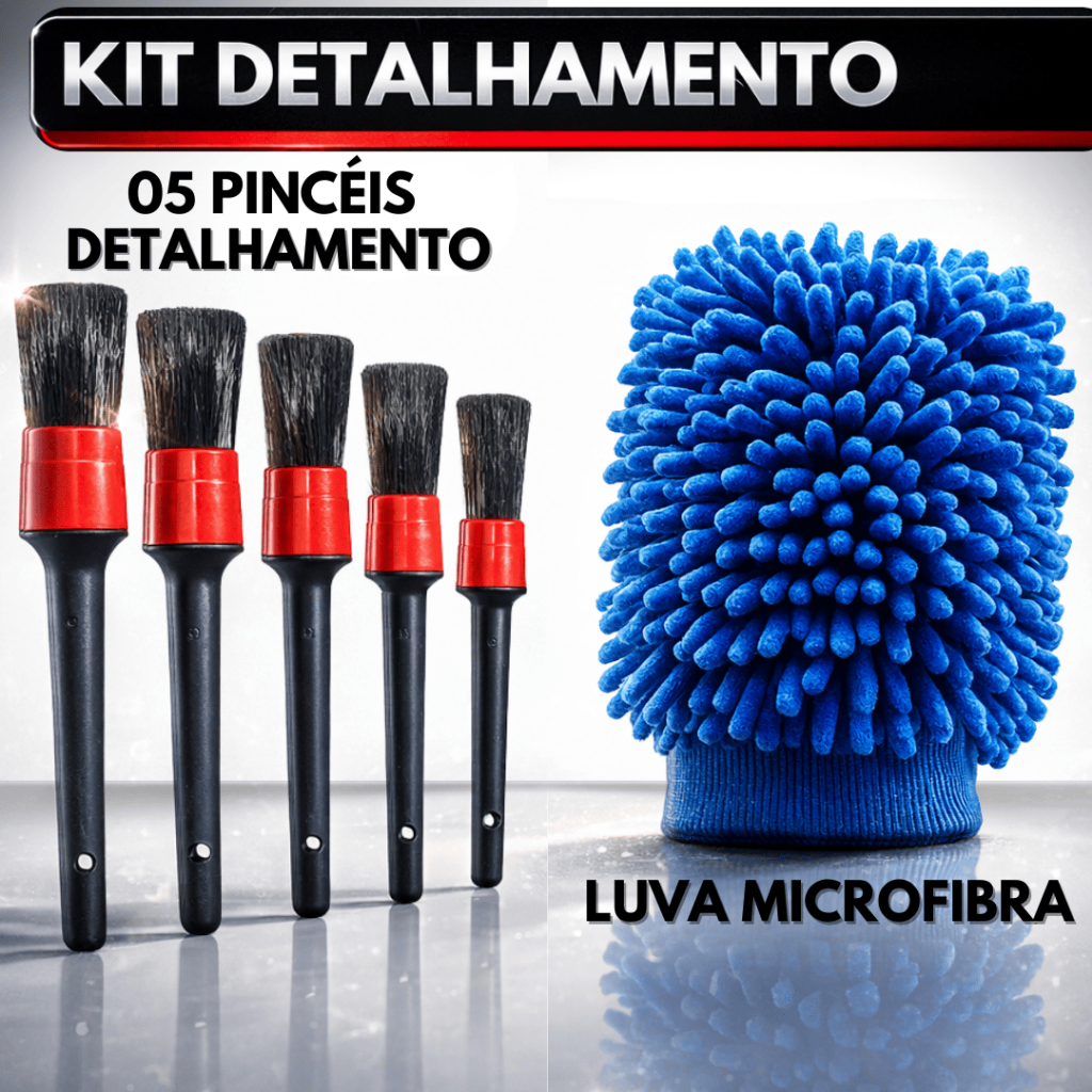 Kit 5 Pincel Automotivo Detalhamento Luva Microfibra Limpeza Interno e Externo Lavar Carro Moto por R$ 22,90
