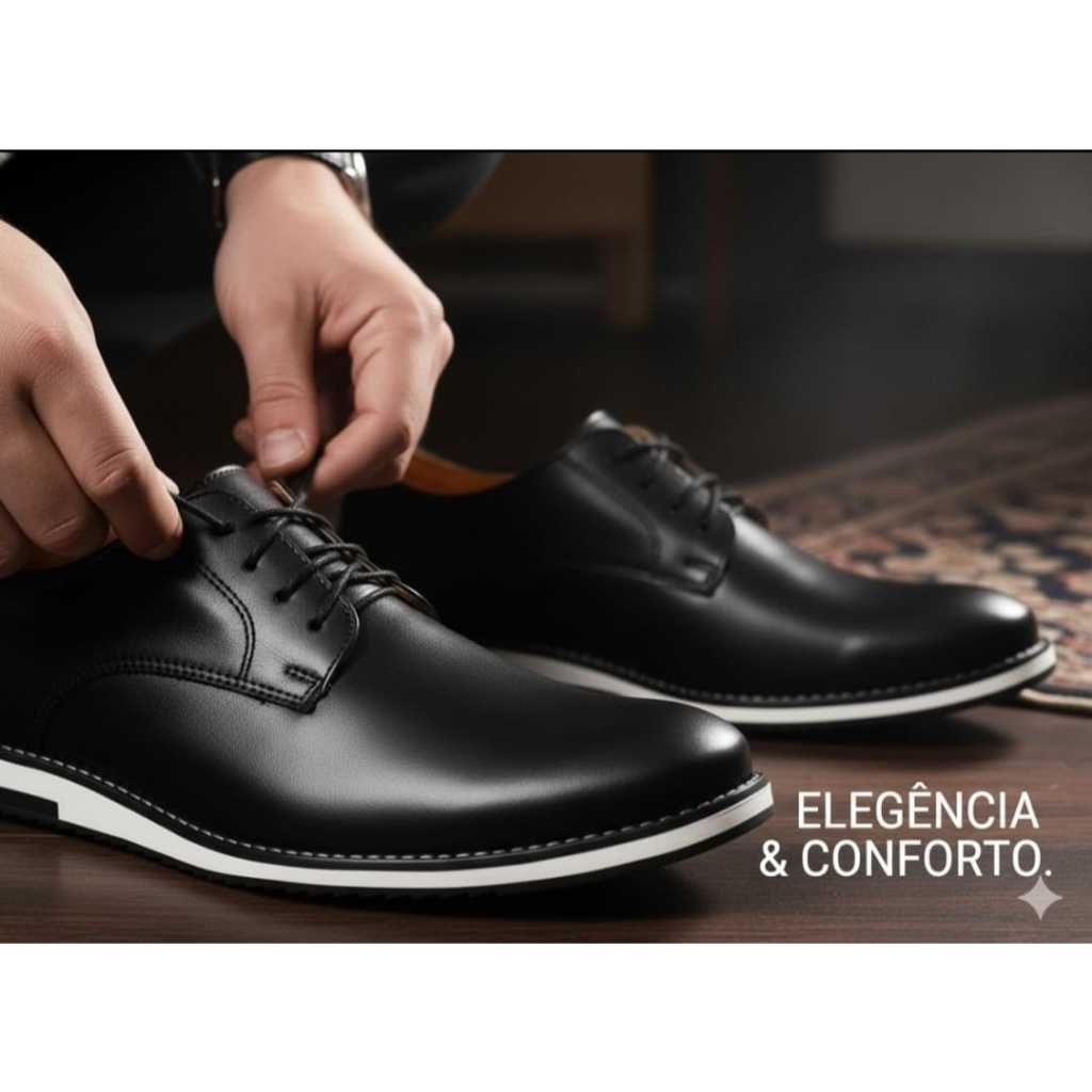 Sapato Social Masculino Oxford Loafer Elegante de Amarrar Moderno Confortável Solado Antiderrapante