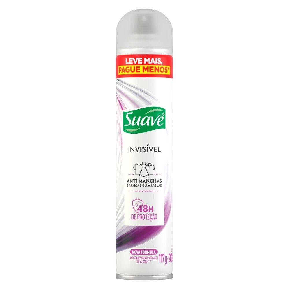 Desodorante Antitranspirante Suave Aerossol Invisivel 48h Com 200ml