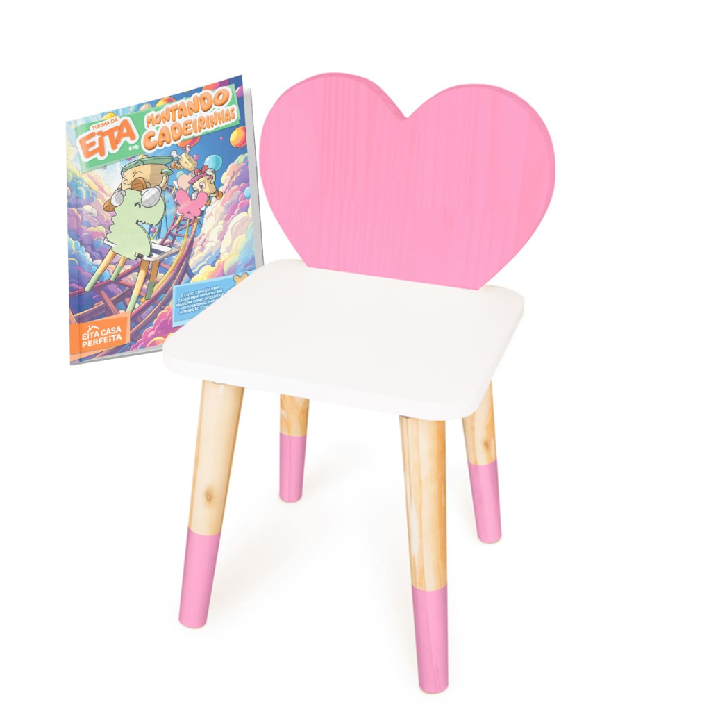 Kit Educativo Cadeira Infantil de Madeira Coração
