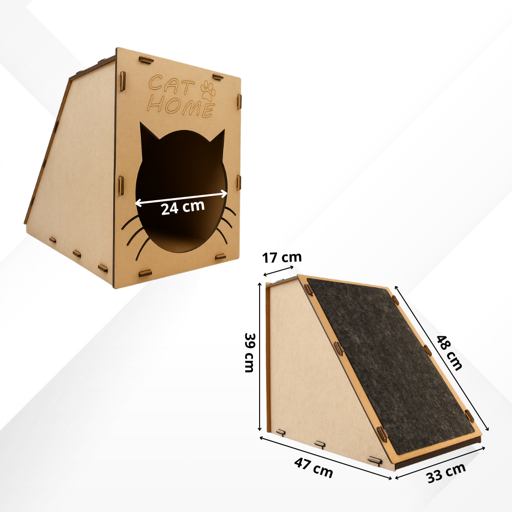 Toca Rampa Casinha de Gato Nicho Playground para Gatos com Carpete Arranhador Descanso Diversão Mdf