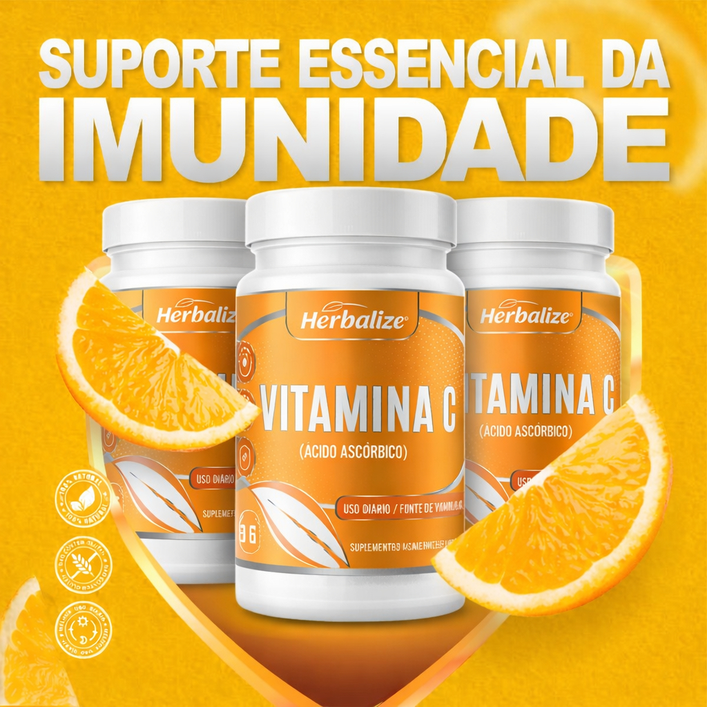 3 Vitamina C Herbalize 60 Cápsulas Suplemento Antioxidante Auxilia Imunidade e Formação do Colágeno