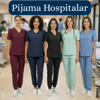 Pijama Cirúrgico Feminino Scrubs Hospitalar Premium Manga Curta e calça com Elástico Jogger em Oferta na Shopee