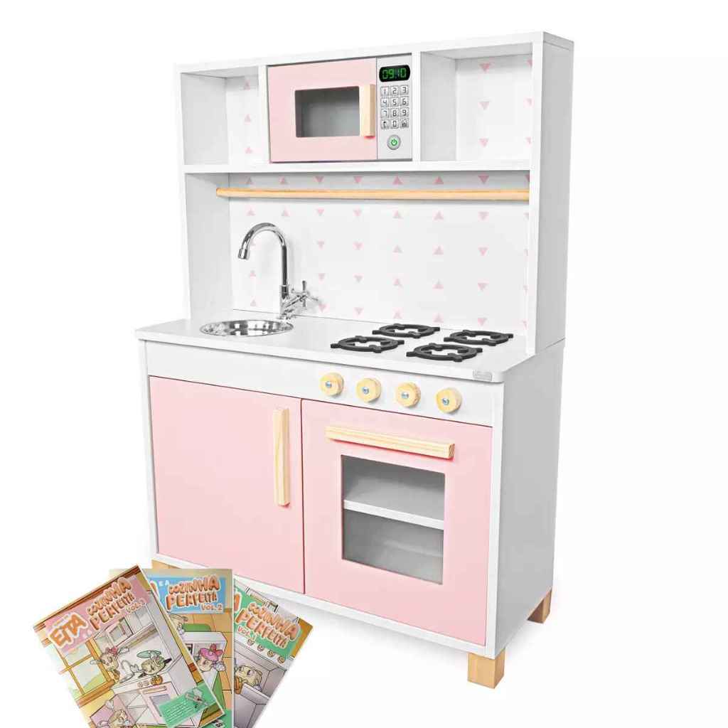 Kit Educativo Cozinha Infantil com Pia Fogão e Microondas - Rosa Bebê em Oferta na Shopee