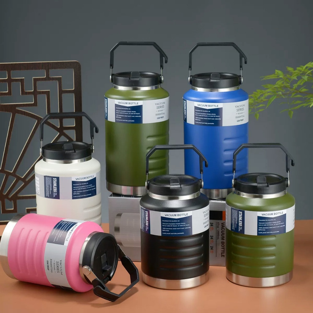 Garrafa Térmica 1500ml/2000ml Aço Inox  Portátil Água Café Parede Dupla Com Alça Para Viag...