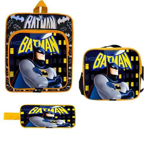 Kit Escolar Mochila Média + Estojo + Lancheira Infantil Masculino Menino Homem Aranha Hot Wheels Batman  Carros e Outros