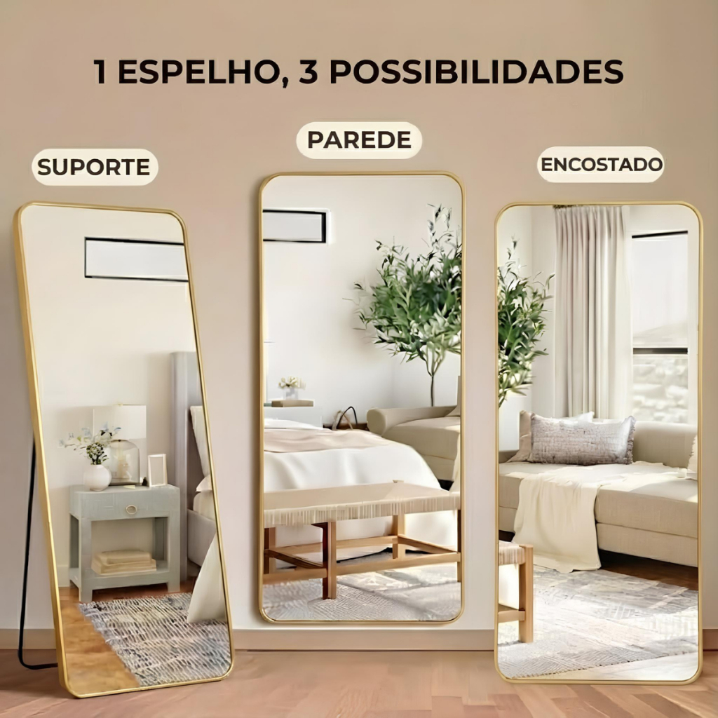 Espelho de Chão Grande Corpo Inteiro Luxo 170x70 150x60 110x50 Decoração Quarto Closet em Oferta na Shopee