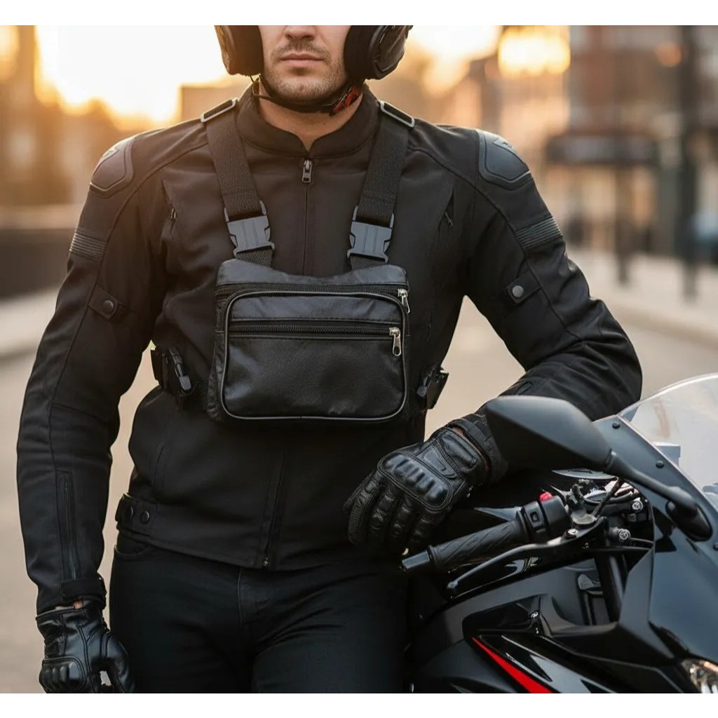 Bolsa De Peito Pochete Motoboy Couro Masculina Unissex Colete Sholder Bag em Oferta na Shopee