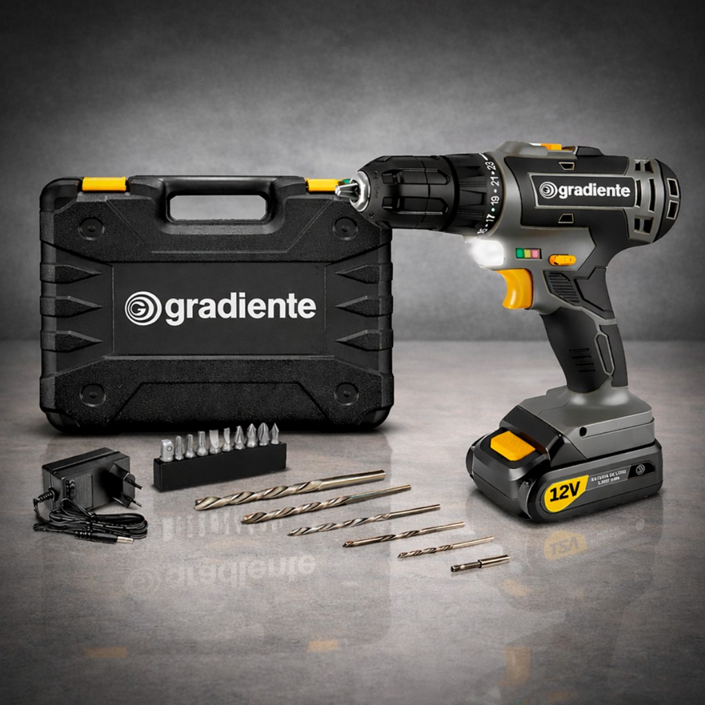 Furadeira Parafusadeira A Bateria 12v 3/8 10mm Com Maleta E Acessórios Gradiente Preto 60 Hz em Oferta na Shopee