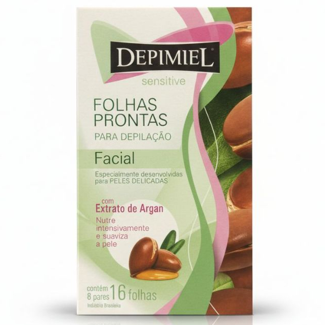 Folhas Depilatórias Facial Sensitive com Extra de Argan C/16 Un. - Depimiel