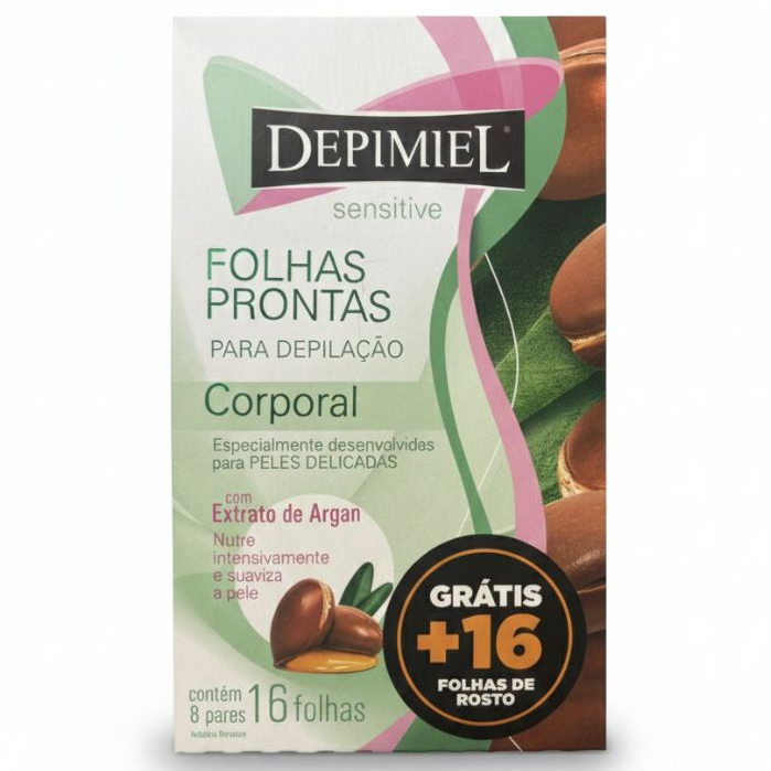 Folhas Depilatória Corporal Sensitive Óleo Argan C/16 Un. - Depimiel