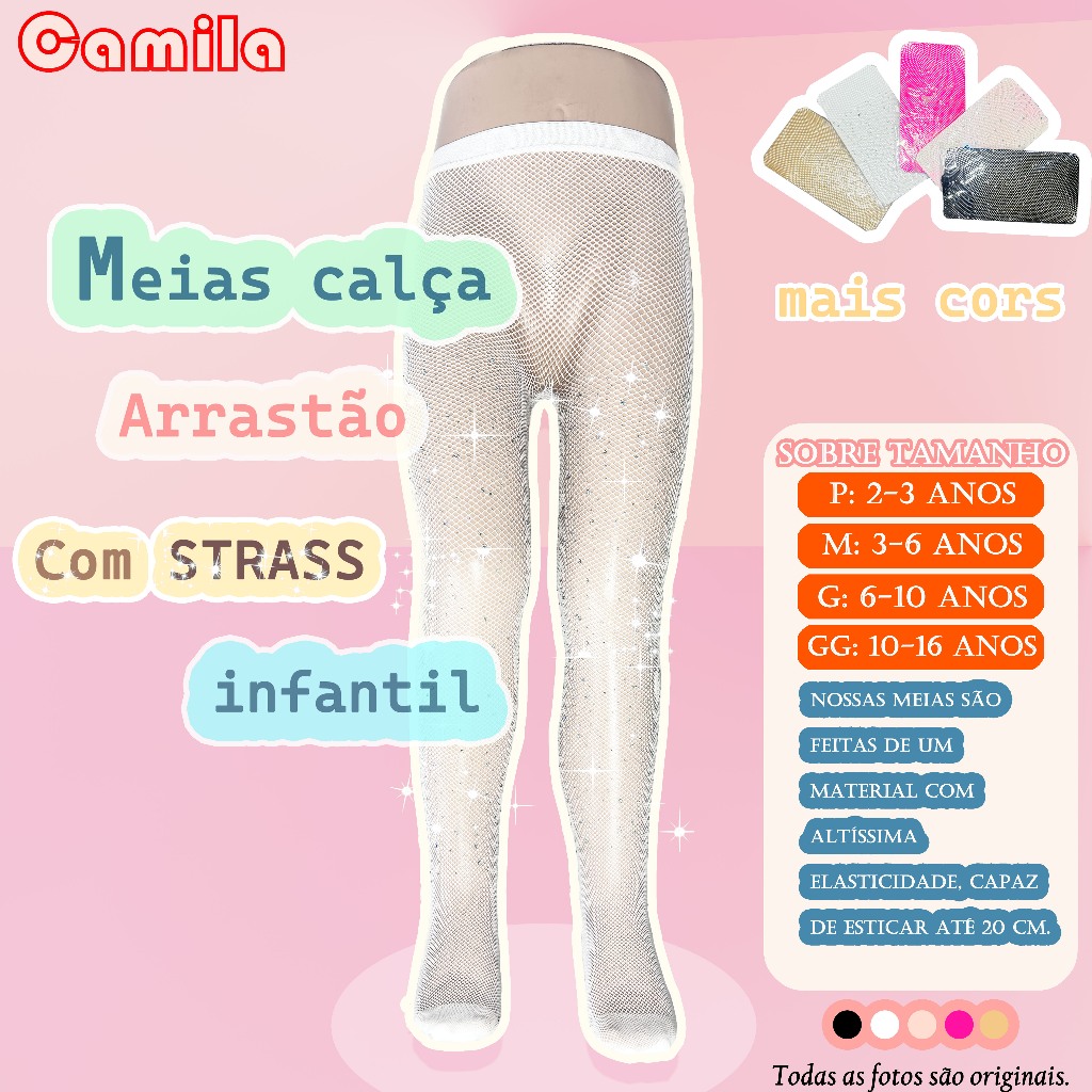 Meia Calça Arrastão Com Strass Brilho Infantil Festa e Dança Camila Top 8002