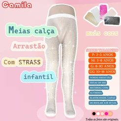 Meia Calça Arrastão Com Strass Brilho Infantil Festa e Dança Camila Top 8002
