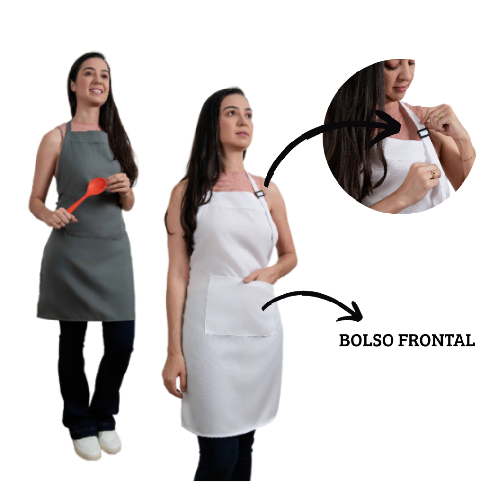 Avental Cozinha Profissional em Tecido Oxford Ajustável com Bolso Frontal Unissex
