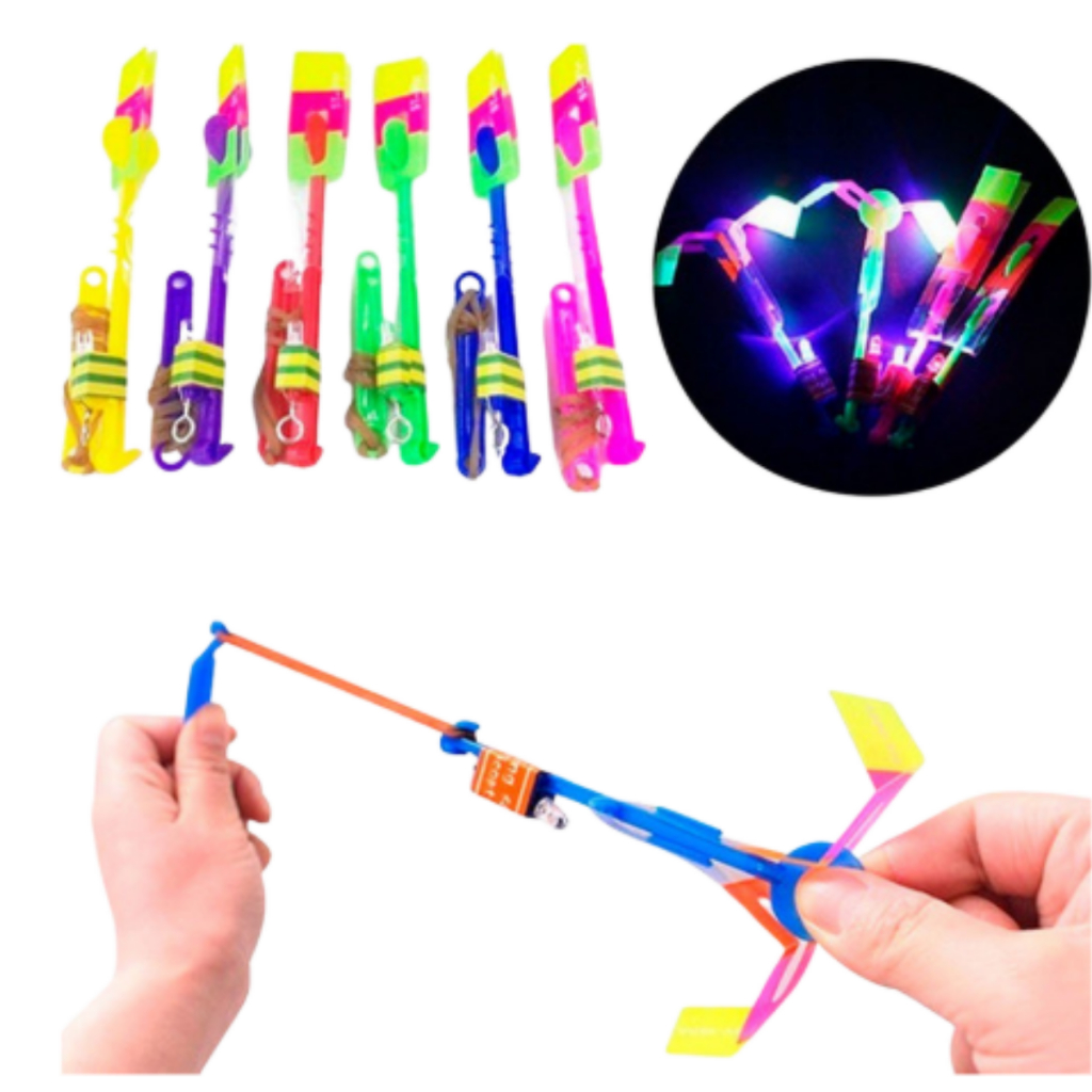 Kit 5 Estilingue Voador Infantil Luz Led Brinquedo Lançador