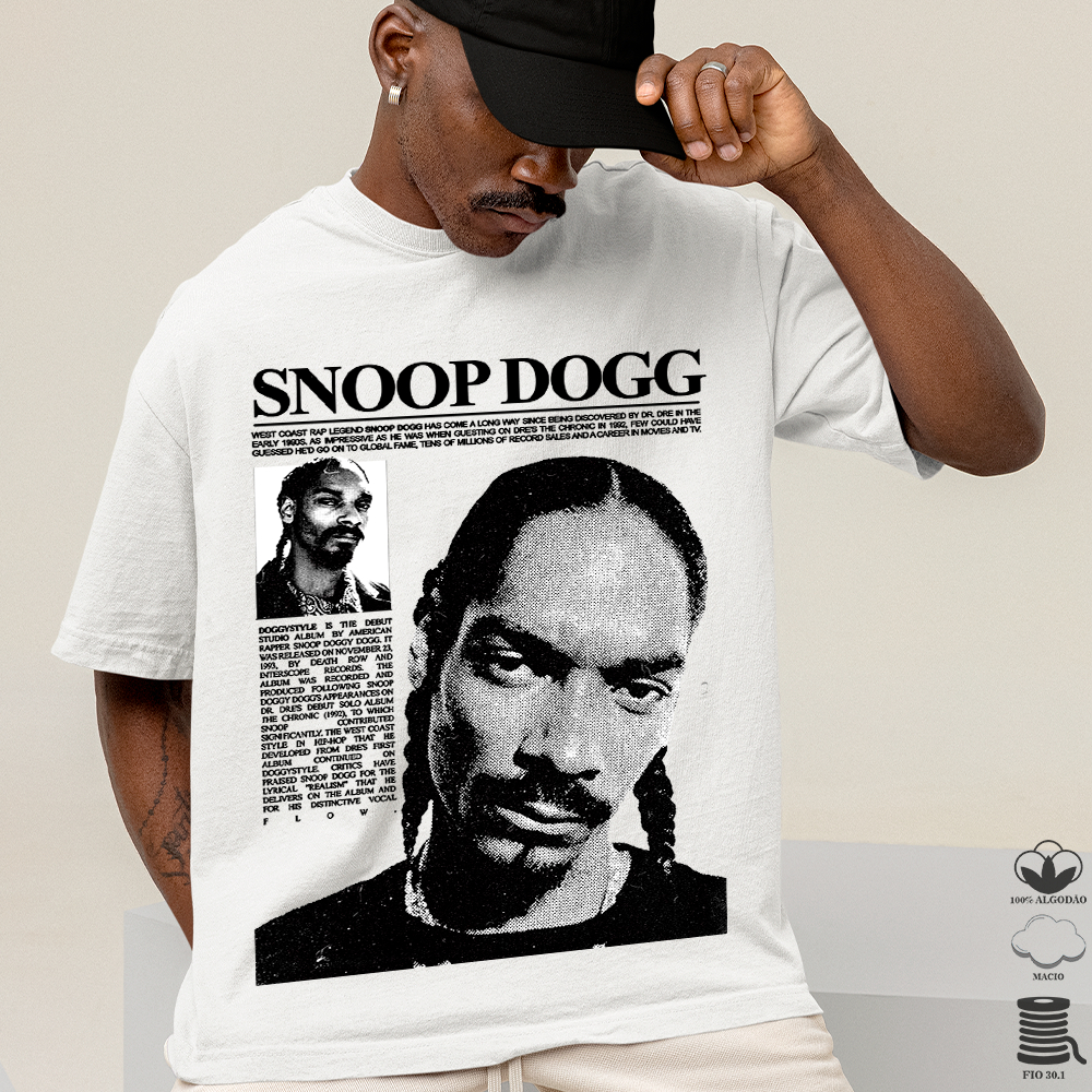 Camiseta Basica e Oversized Algodão Estampa Streetwear Rapper Vintage Snoop Dogg Dr. Dre Album Tee