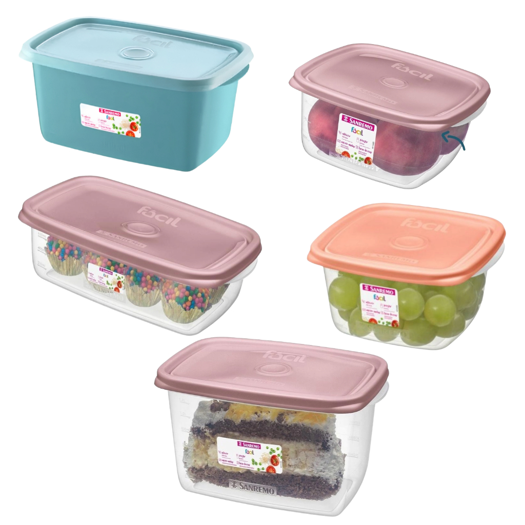 Pote Vasilha Plástica Multiuso Linha Fácil Com Tampa 580ml, 785ml, 800ml, 1.4L, 1.9L - SANREMO em Oferta na Shopee