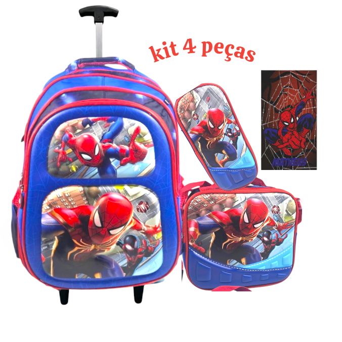 kit Mochila juvenil Homem-Aranha 3D: Mochila  + Lancheira + Estojo +Toalha, Rodinhas ou Costas, Menino em Oferta na Shopee