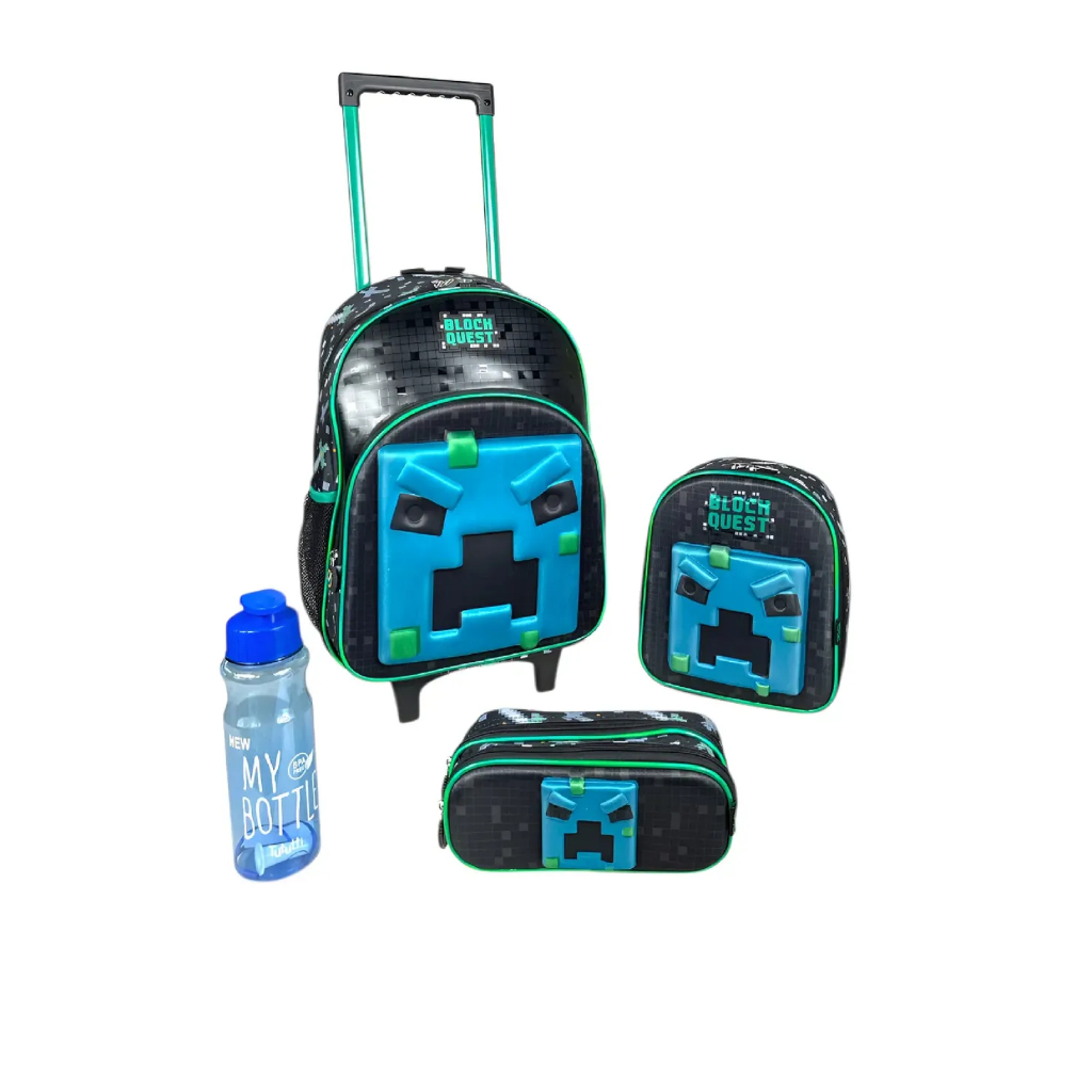Kit Mochila Infantil 3d Minecraft Lancheira Estojo Garrafa em Oferta na Shopee