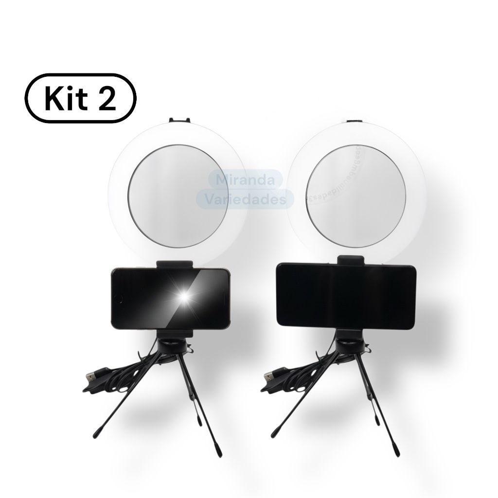 KIT 02 Ring Light 6 Polegadas Portátil Iluminação Para Maquiagem Vídeos Lives Fácil Montagem LED