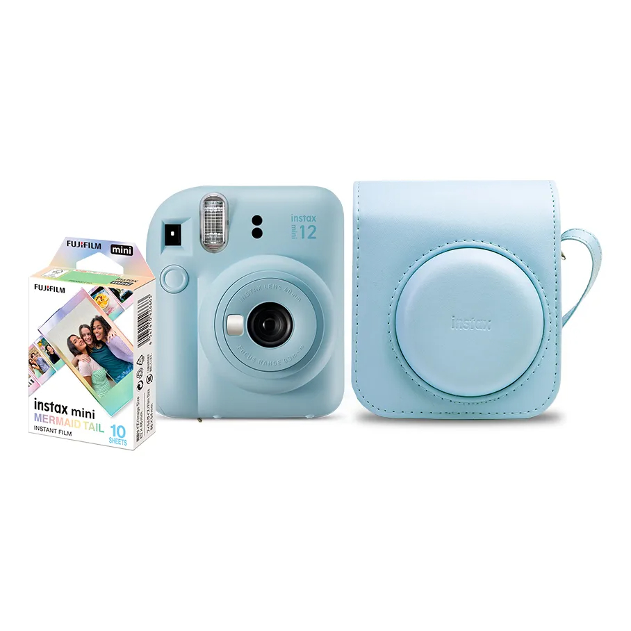 Kit Camera Instax Mini 12 + Bolsa + Filme 10 Foto Cor Azul