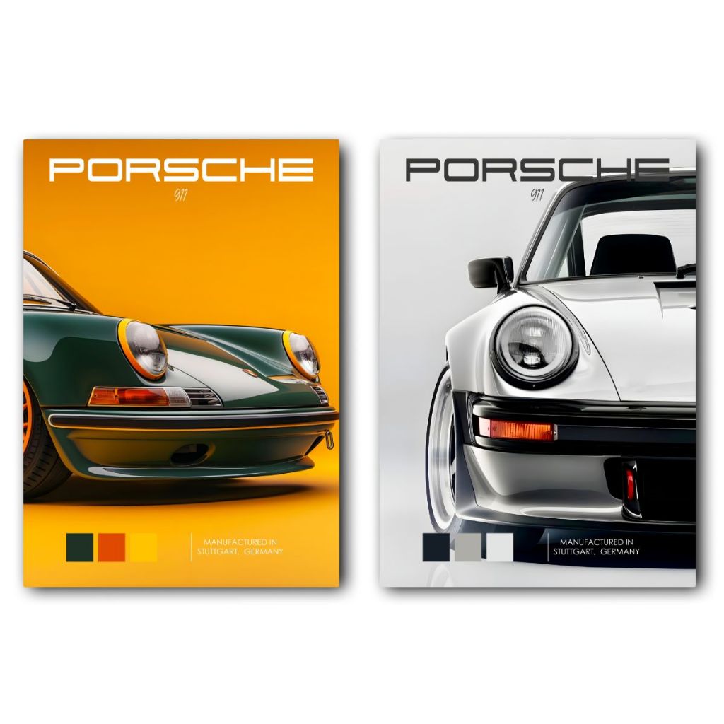 Kit 2 Quadros Decorativos Porsche - Decoração Automotiva Premium - Feito em Madeira - Com Adesivo