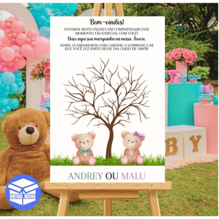 Placa Quadro De Recepção Chá Revelação Árvore Digitais Chá Urso Arvore Marrom Frase em Oferta na Shopee