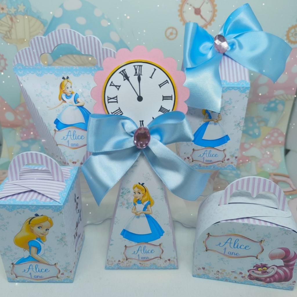 Kit Festa ALICE NO PAIS DAS MARAVILHAS Personalizado - Caixinhas 3D - PEGUE E MONTE - Decoração - Aniversário Infantil