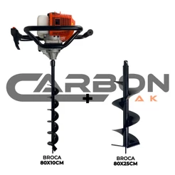 Perfurador de Solo a Gasolina 52cc 2,5HP com Brocas 80x10cm + 80x25cm Carbon Fak