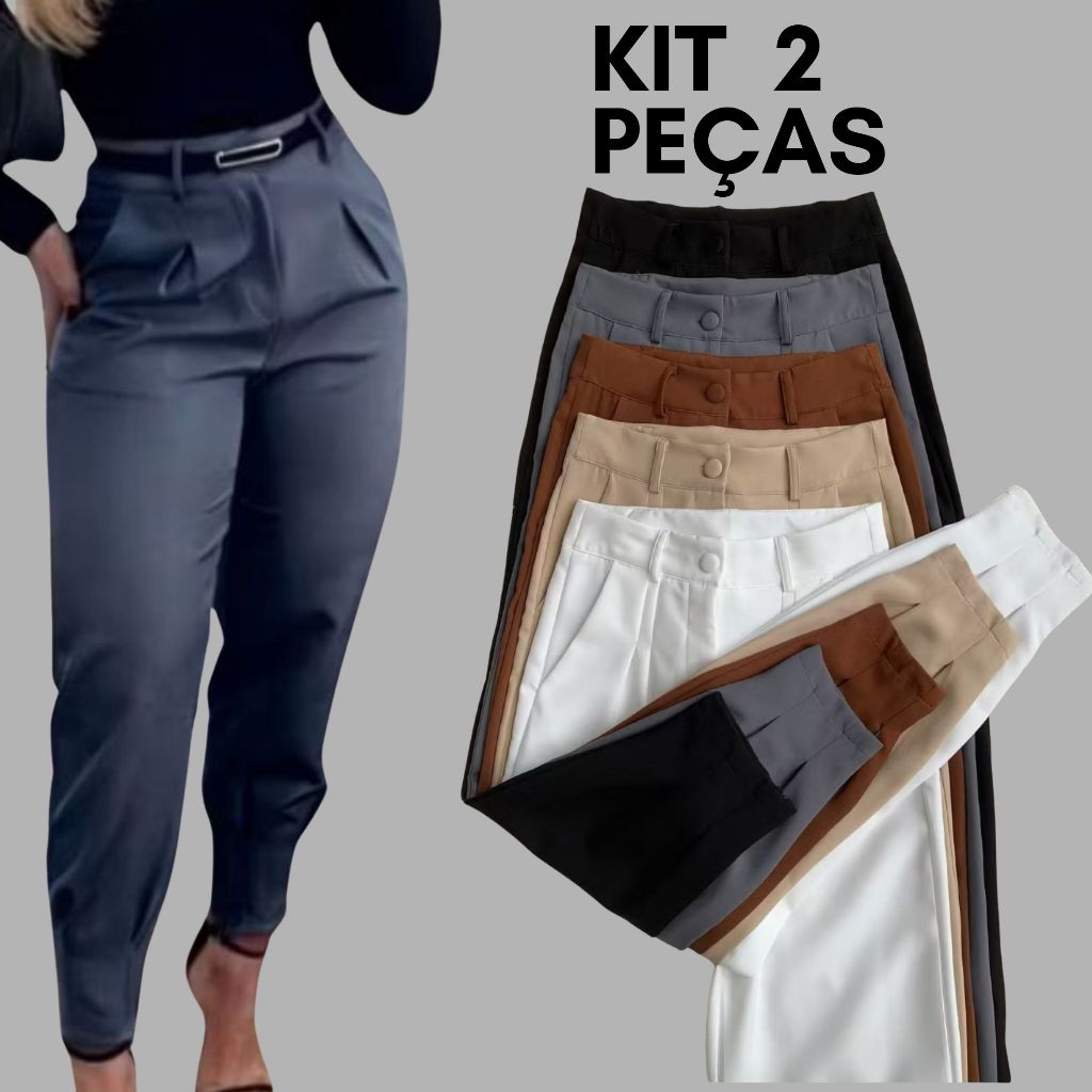kit 2 calças de alfaiataria premium trabalho, escritório, reuniões, eventos sociais em Oferta na Shopee