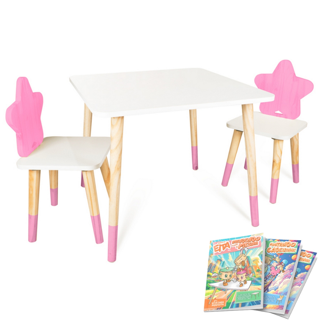 Conjunto Mesa Infantil Madeira Macica Resistente 2 Cadeiras Estrela Cadente em Oferta na Shopee