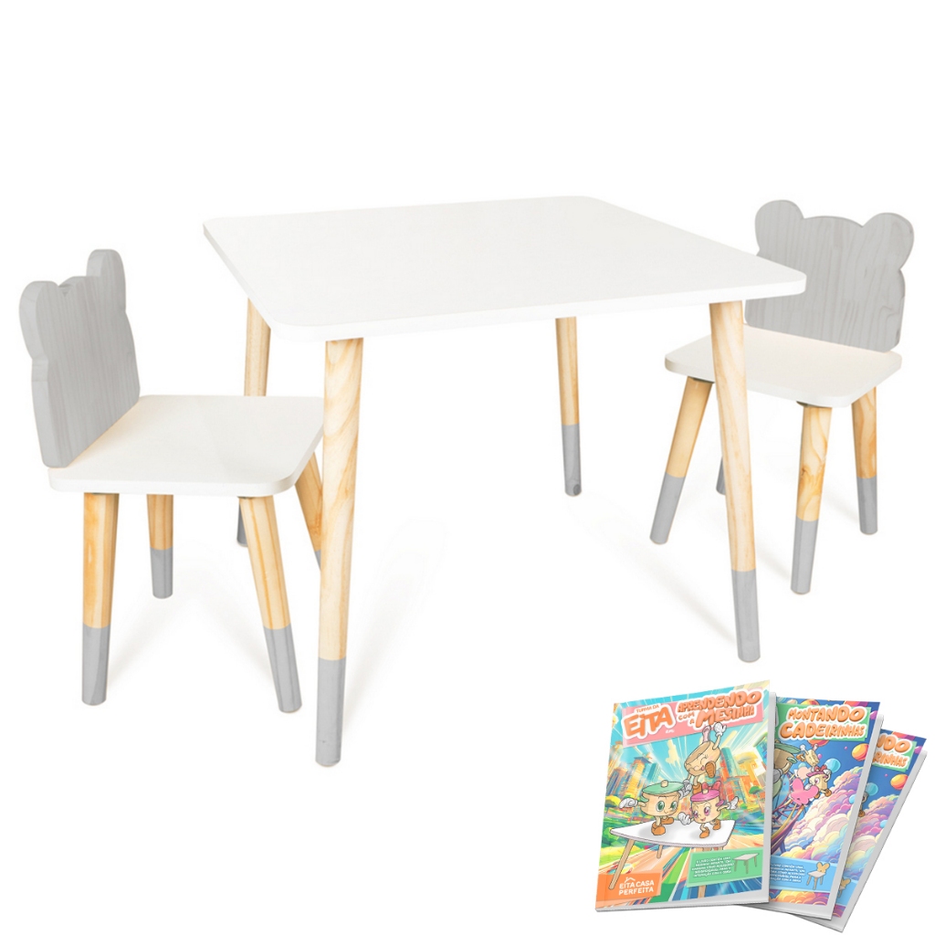 Kit Mesa e 2 Cadeiras Infantil Urso