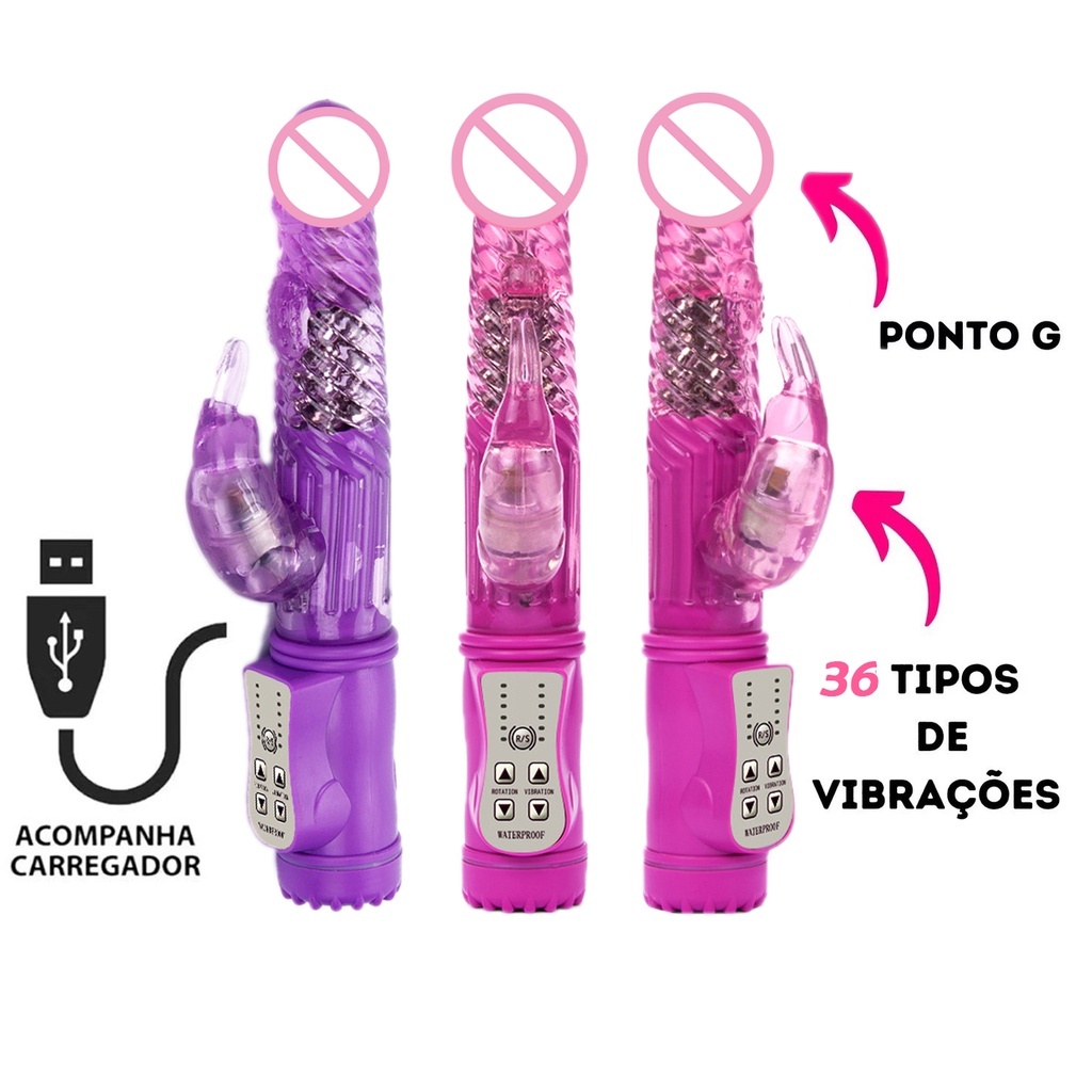 Vibrador Rotativo Recarregável Jack Rabbit Com 36 Vibrações e Estimulador Sex Shop