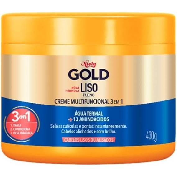 Creme Multifuncional 3 Em 1 Niely Gold Liso Pleno Com 430g em Oferta na Shopee