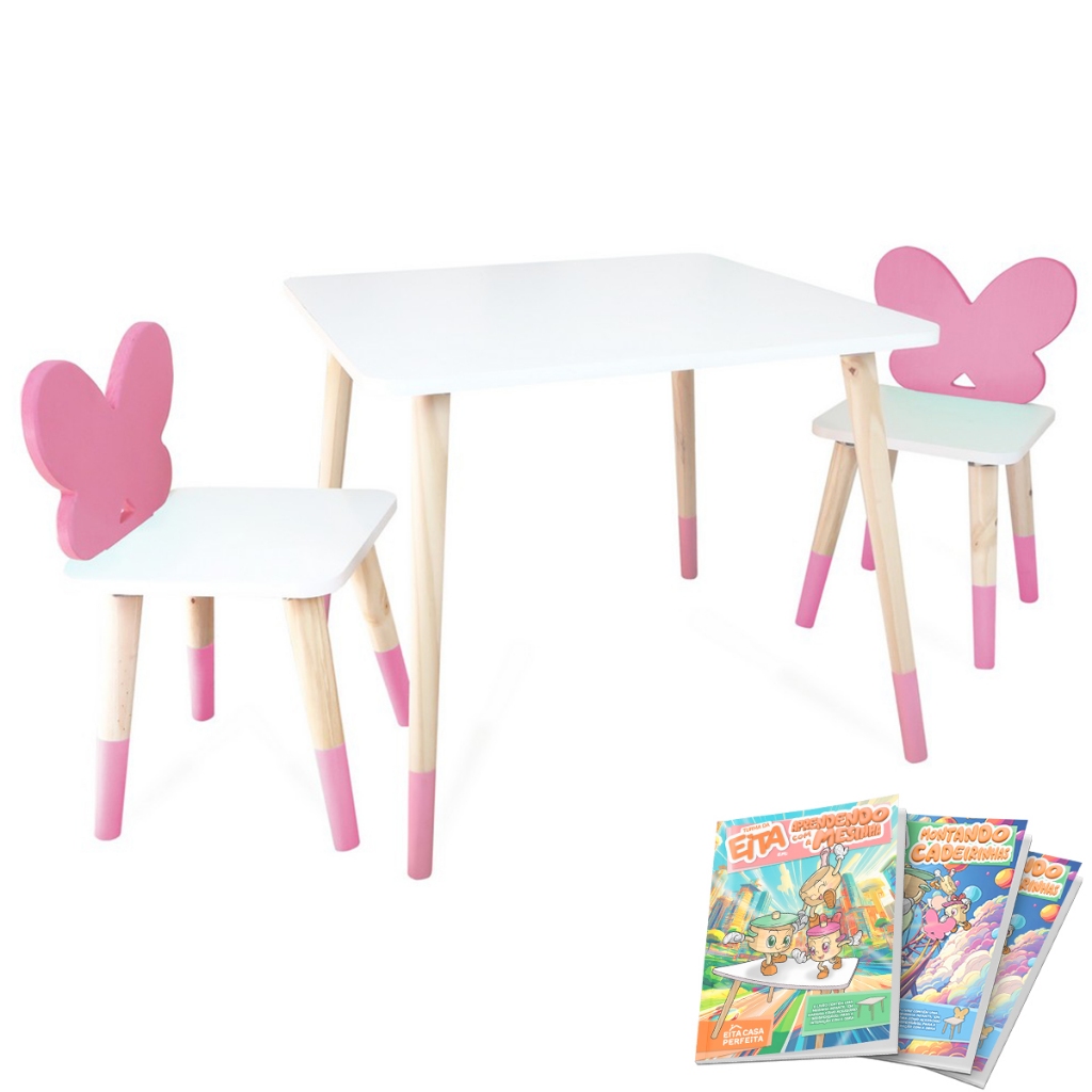 Kit Educativo Mesa e 2 Cadeiras Infantil Borboletinha em Oferta na Shopee