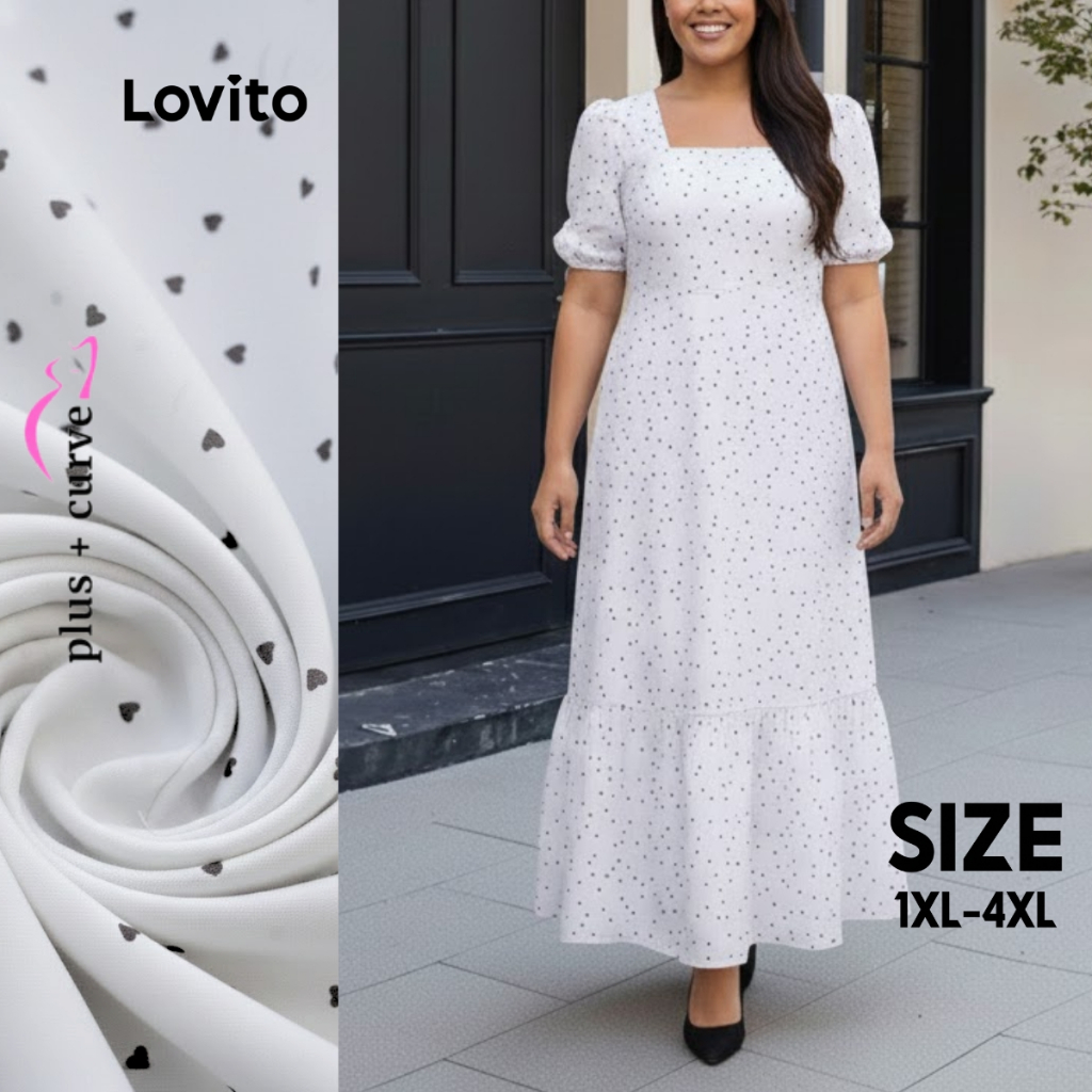Lovito Vestido Plus Size Decote Quadrado Midi Rodado Feminino LB33BRL062 em Oferta na Shopee