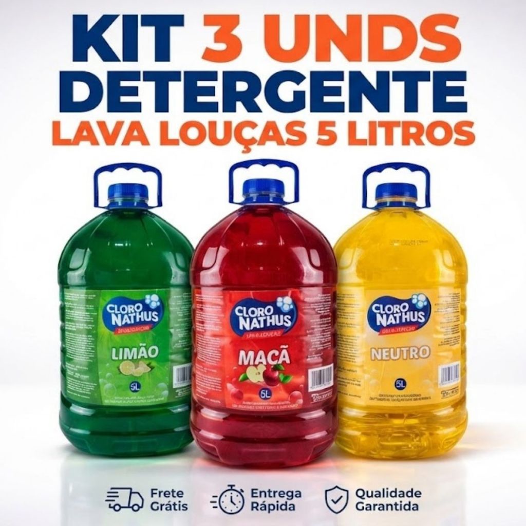 Super Kit 3 Detergente Lava Louça 5 Litros Total: 15 Litros – Rende Muito + Economia Garantida