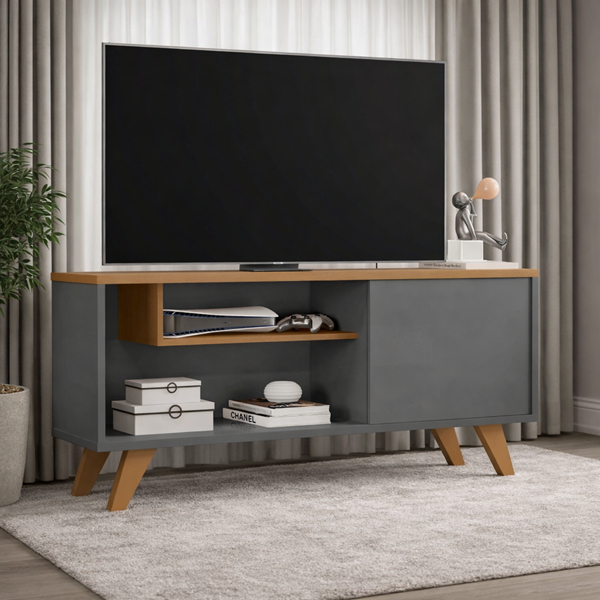 Rack Bancada 1 porta e nicho Pés palito P/ Tvs Até 43 Eitor - Cores - Comprar Moveis em casa