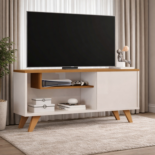 Rack Bancada Hall 1 porta e nicho Pés palito P/ Tvs Sala Eitor - Cores - Comprar Moveis em casa