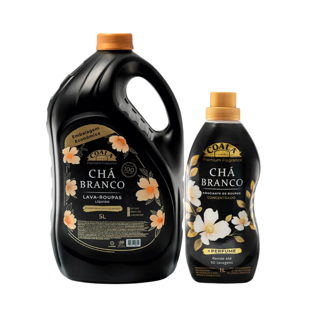 Coala Chá Branco Lava Roupas Liquido 100 Lavagens 5L + Amaciante Concentrado Chá Branco 1L