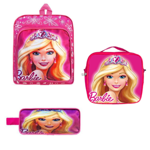 Kit Escolar Mochila Média + Estojo + Lancheira Infantil Feminino Menina Barbie Stitch Frozen Patrulha Canina e outros