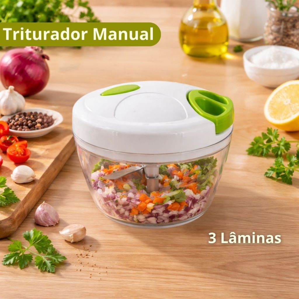 Processador Manual De Alimentos Triturador Picador Temperos Grande 3 Lâminas em Oferta na Shopee
