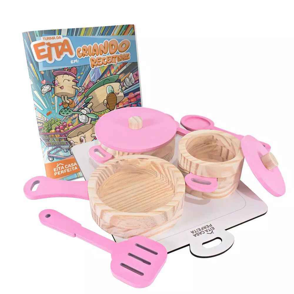 Kit de Panelinhas em Madeira - Cozinha Criativa para os Pequenos Chefs em Oferta na Shopee