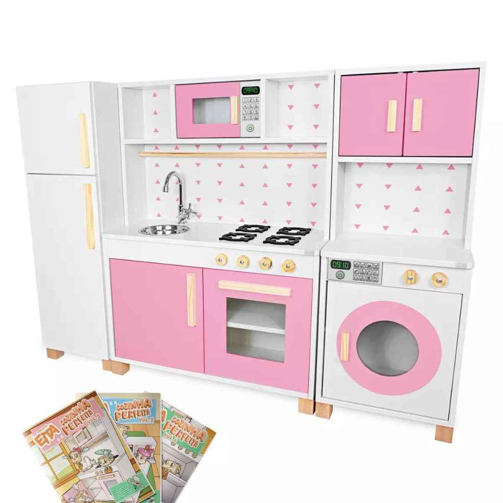 Kit Educativo Cozinha Infantil Completa com Geladeira e Máquina de Lavar