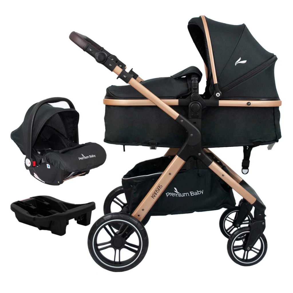 Carrinho De  Bebê Passeio E Bebe Conforto Travel System Moisés Reversível Kansas Premium Baby Gold/Preto em Oferta na Shopee