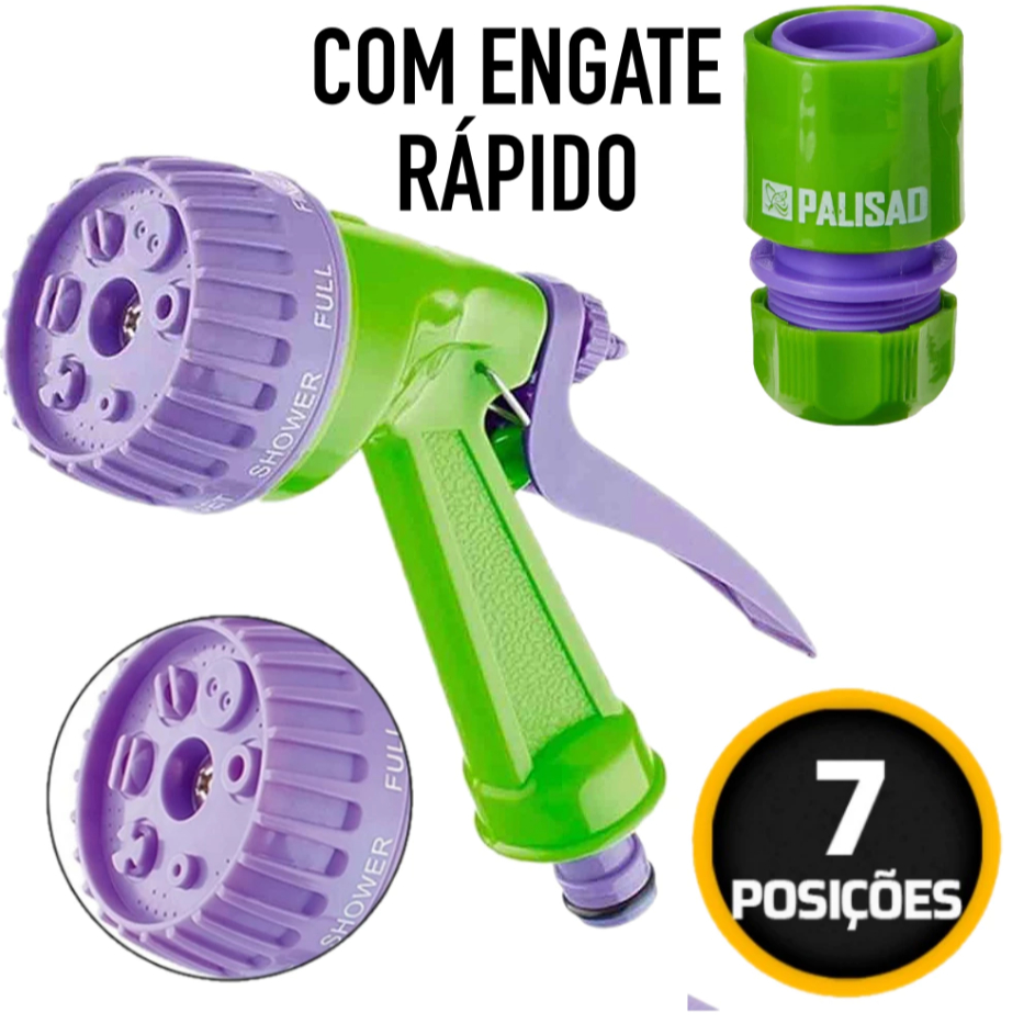 kit Esguicho Tipo Pistola 7 Posições De Jato + Engate rápido c/ bloqueador 1/2" para Jardim